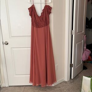 David’s Bridal Elegant Rust/cinnamon Lace Evening Dress